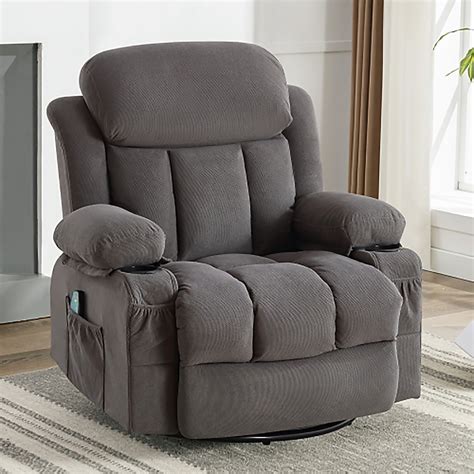 Sumyeg Recliner chair Gray Velvet Upholstered Swivel Recliner